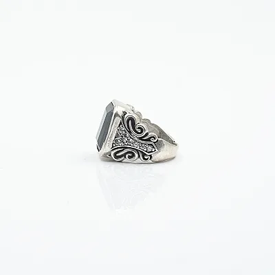 Inel gotic broderie zirconiu negru Argint - 5