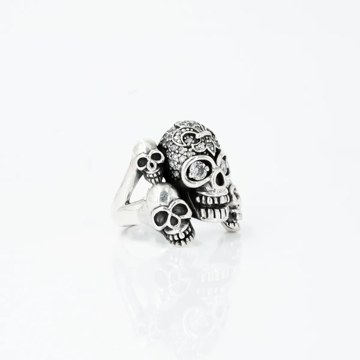 Inel cranii familie mare cz.transparent Argint