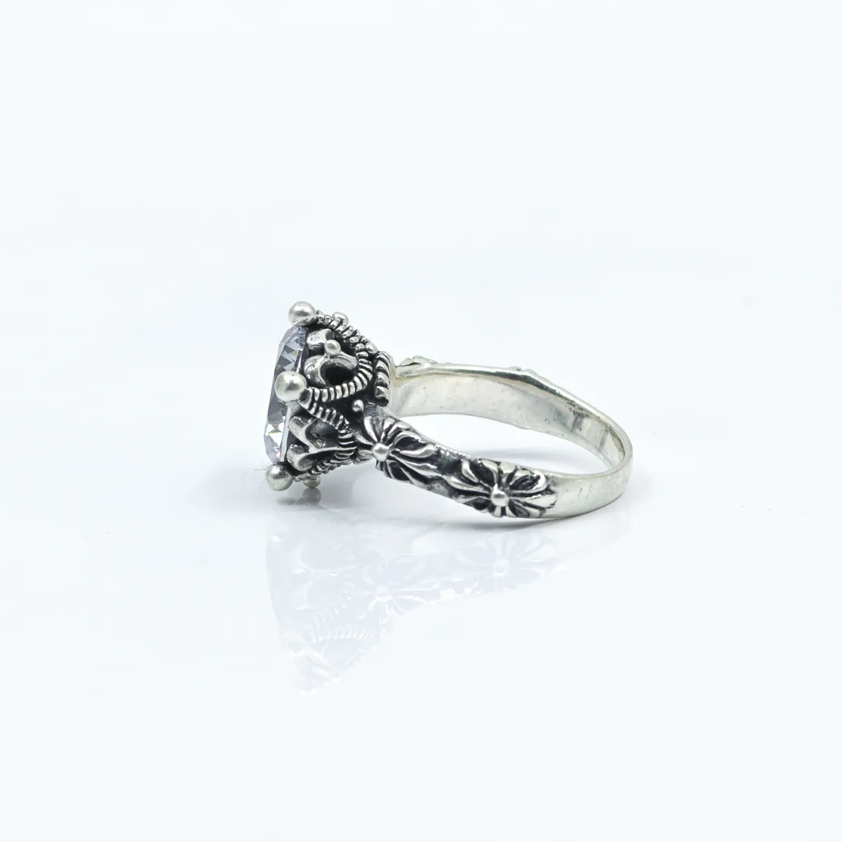 Inel solitaire coroana c.z transparent Argint