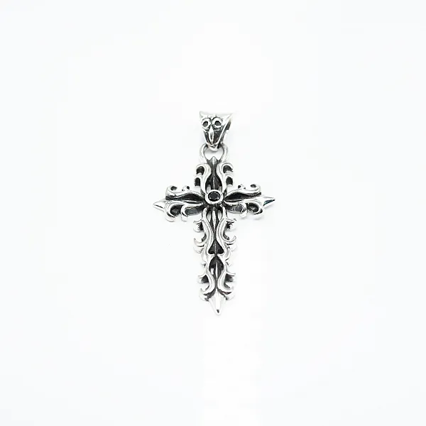 Pandantiv cruce broderie cz negru Argint