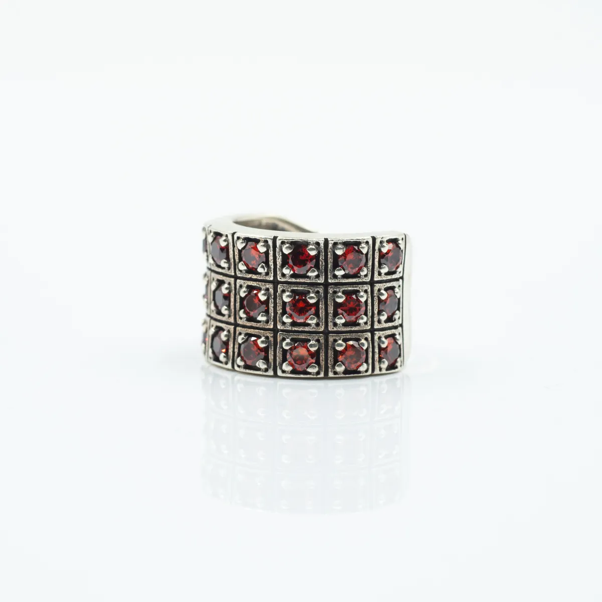 Inel lat cubic zirconia rosu Argint