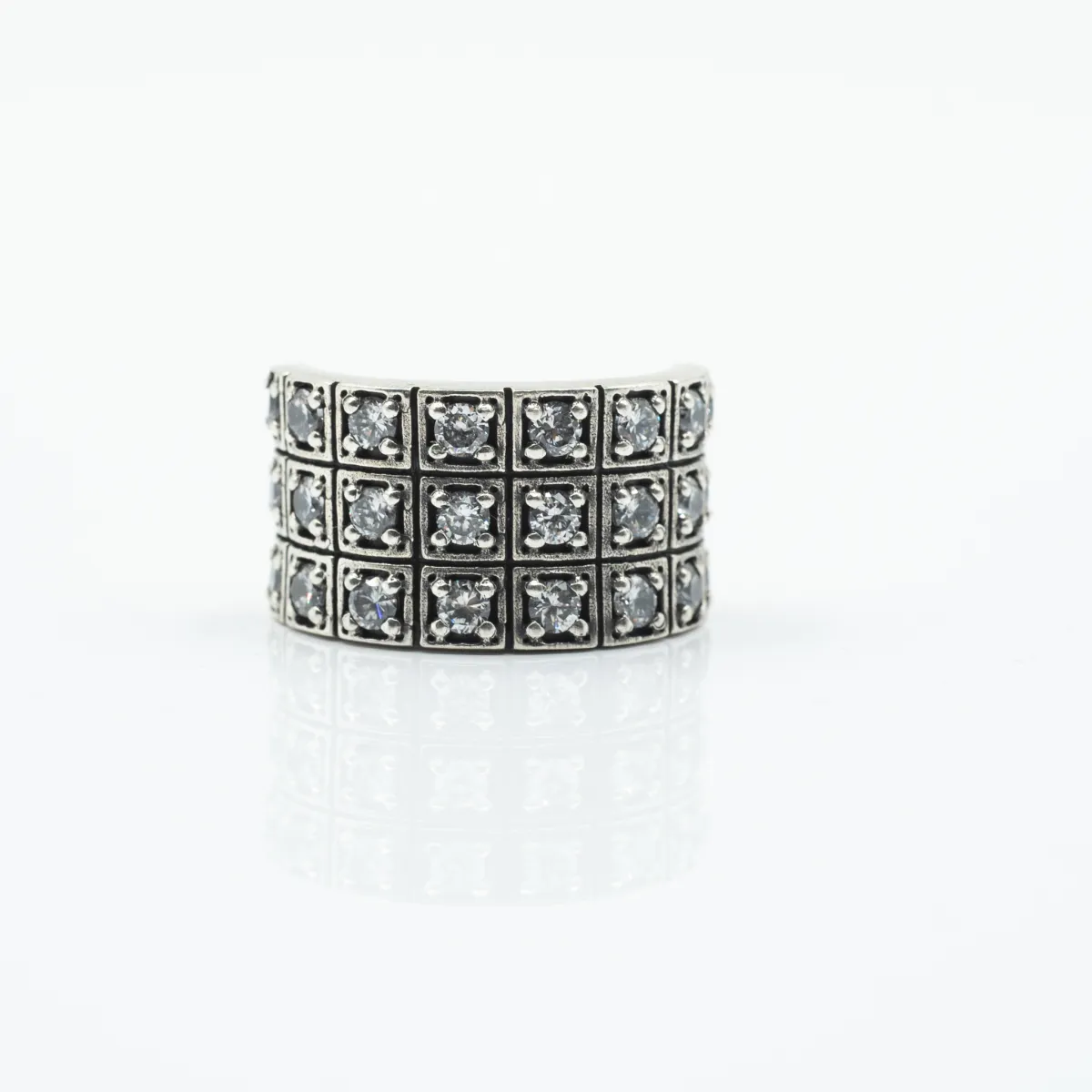 Inel lat cubic zirconia transparent Argint