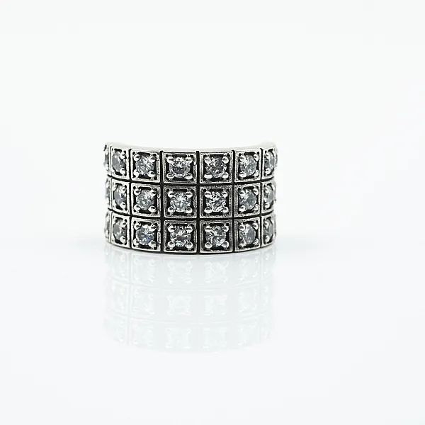 Inel lat cubic zirconia transparent Argint
