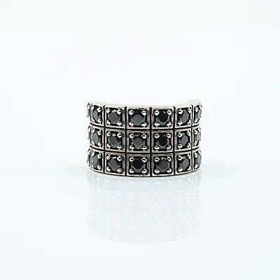 Inel lat cubic zirconia negru Argint - 1