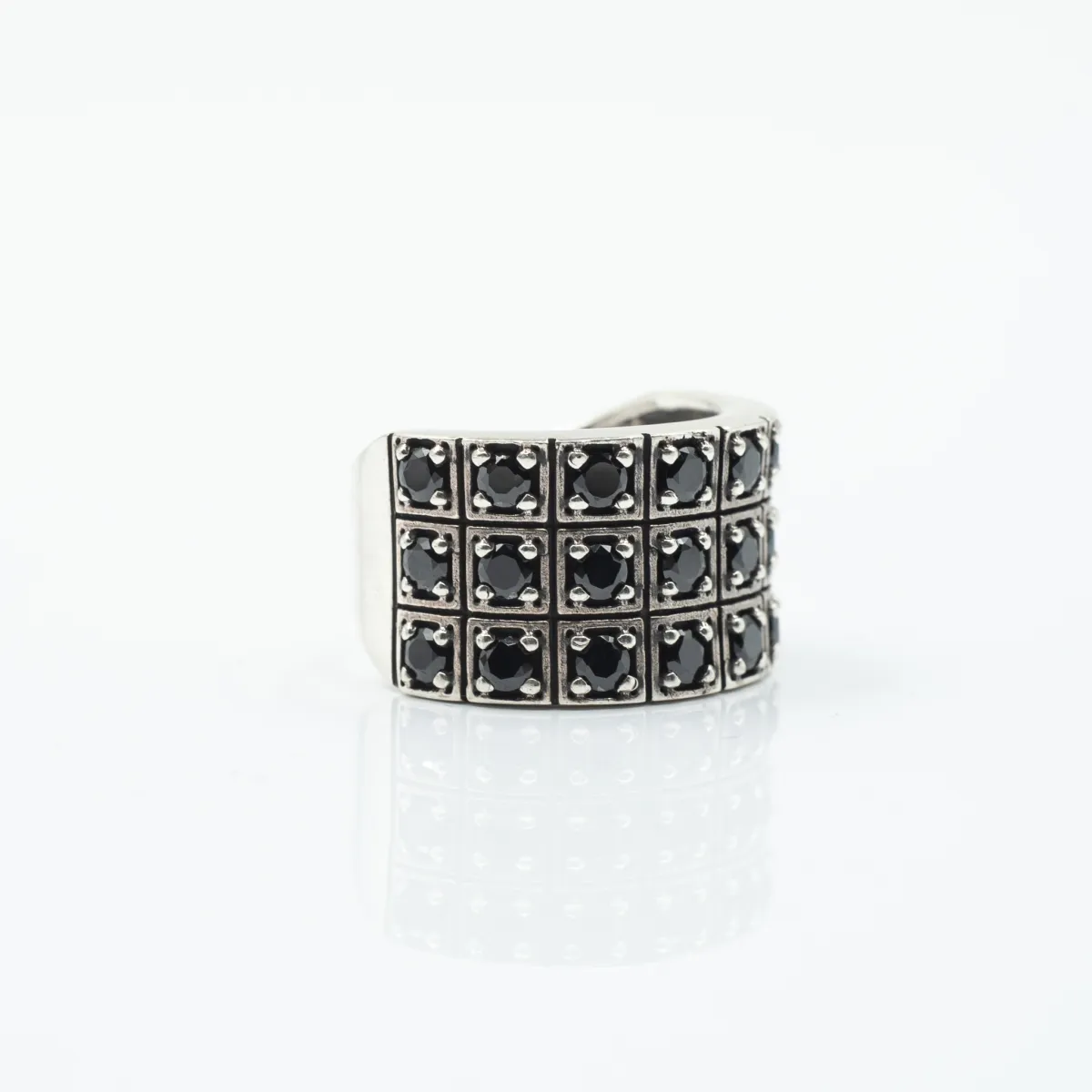 Inel lat cubic zirconia negru Argint