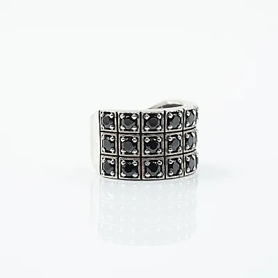 Inel lat cubic zirconia negru Argint - 2