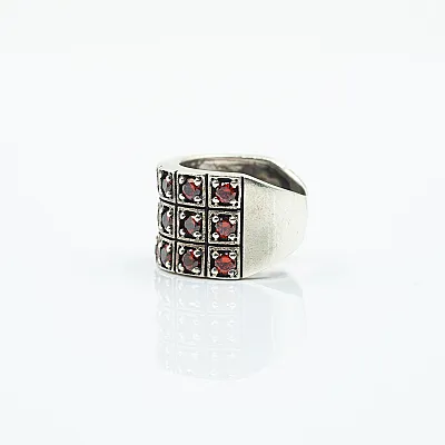 Inel lat cubic zirconia rosu Argint - 5