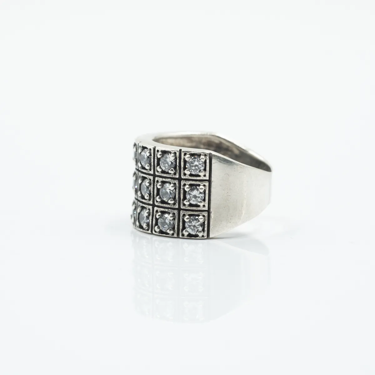 Inel lat cubic zirconia transparent Argint