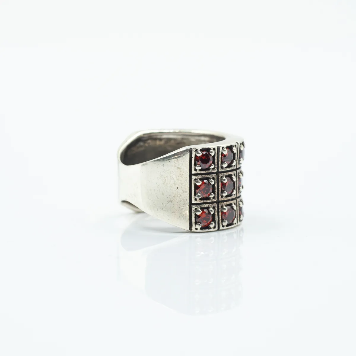 Inel lat cubic zirconia rosu Argint