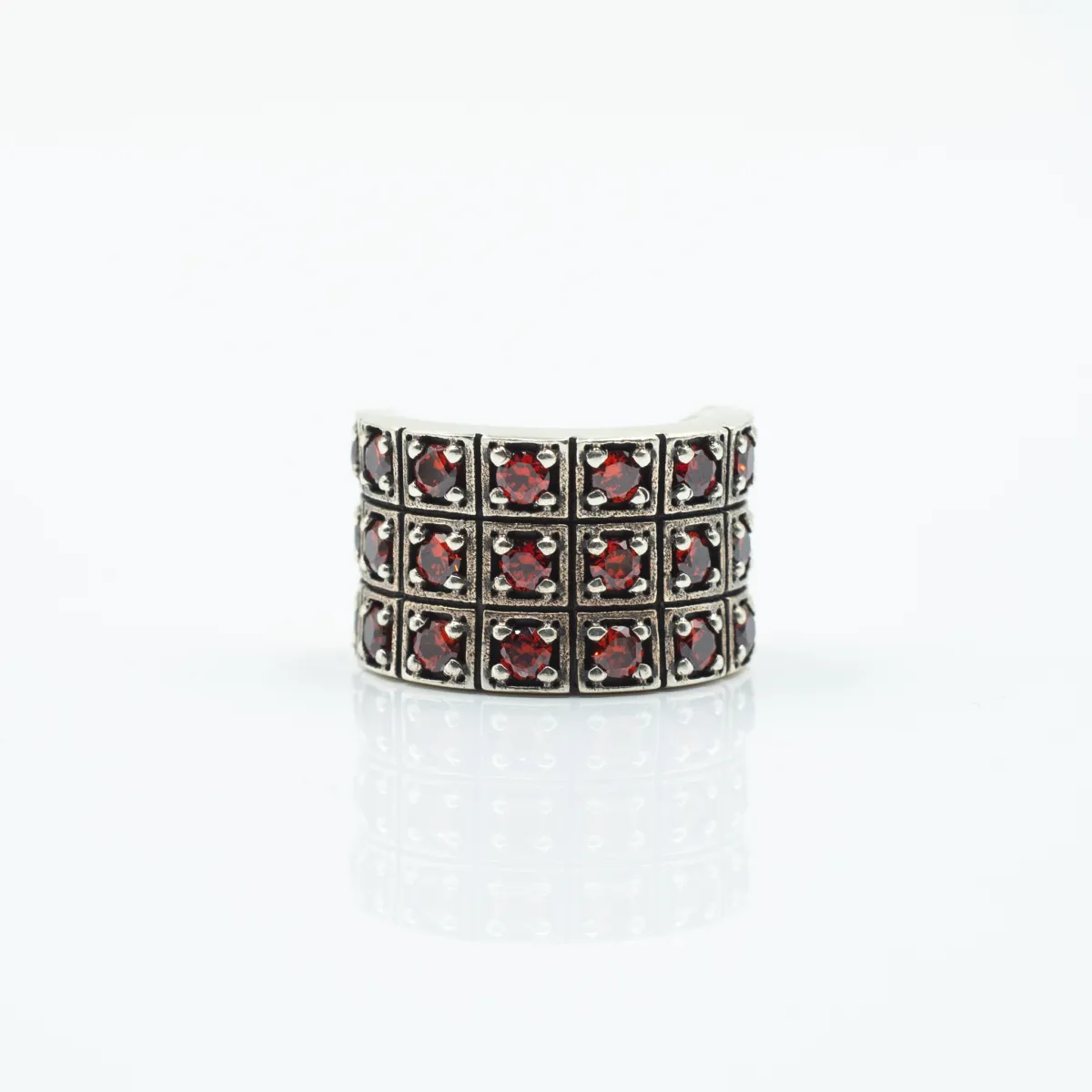 Inel lat cubic zirconia rosu Argint