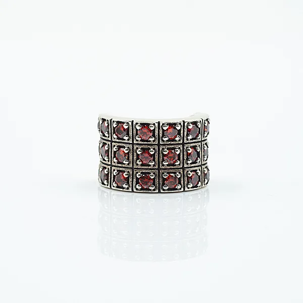 Inel lat cubic zirconia rosu Argint