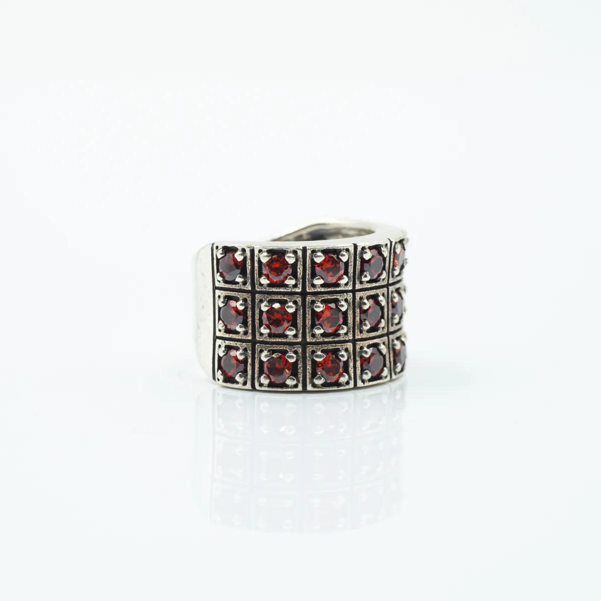 Inel lat cubic zirconia rosu Argint