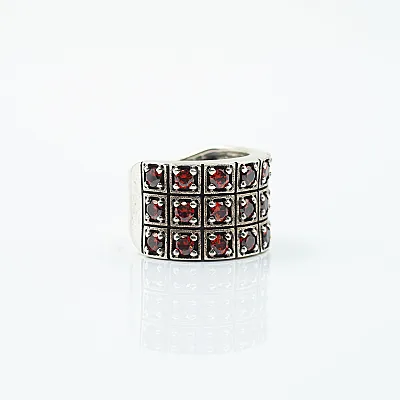 Inel lat cubic zirconia rosu Argint - 2