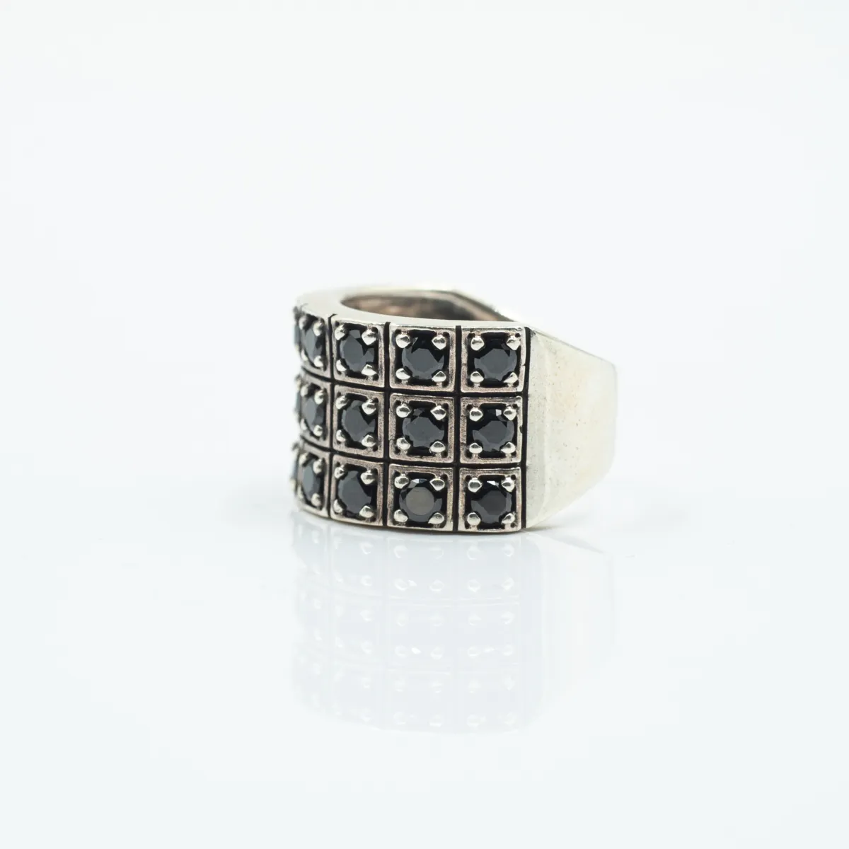 Inel lat cubic zirconia negru Argint