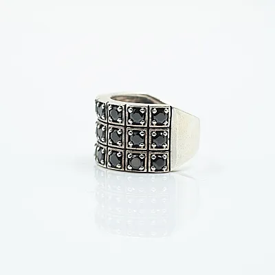 Inel lat cubic zirconia negru Argint - 5
