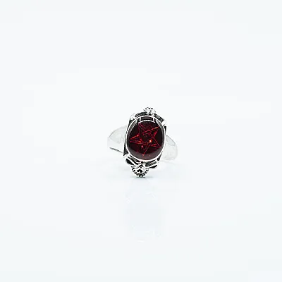 Inel craniu pentagrama red Argint - 7