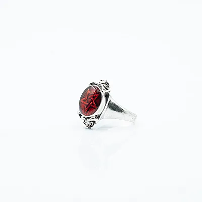 Inel craniu pentagrama red Argint - 1