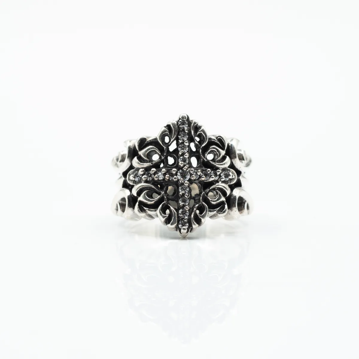 Inel cruce gotica cubic zirconia Argint