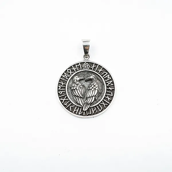 Pandantiv viking doi corbi rune Argint