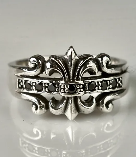 Inel gotic Fleur de Lys black mst Argint