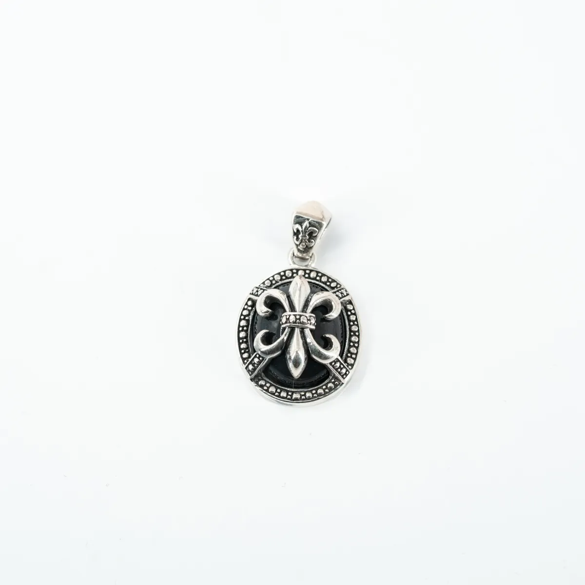 Pandantiv Fleur de Lys onix Argint