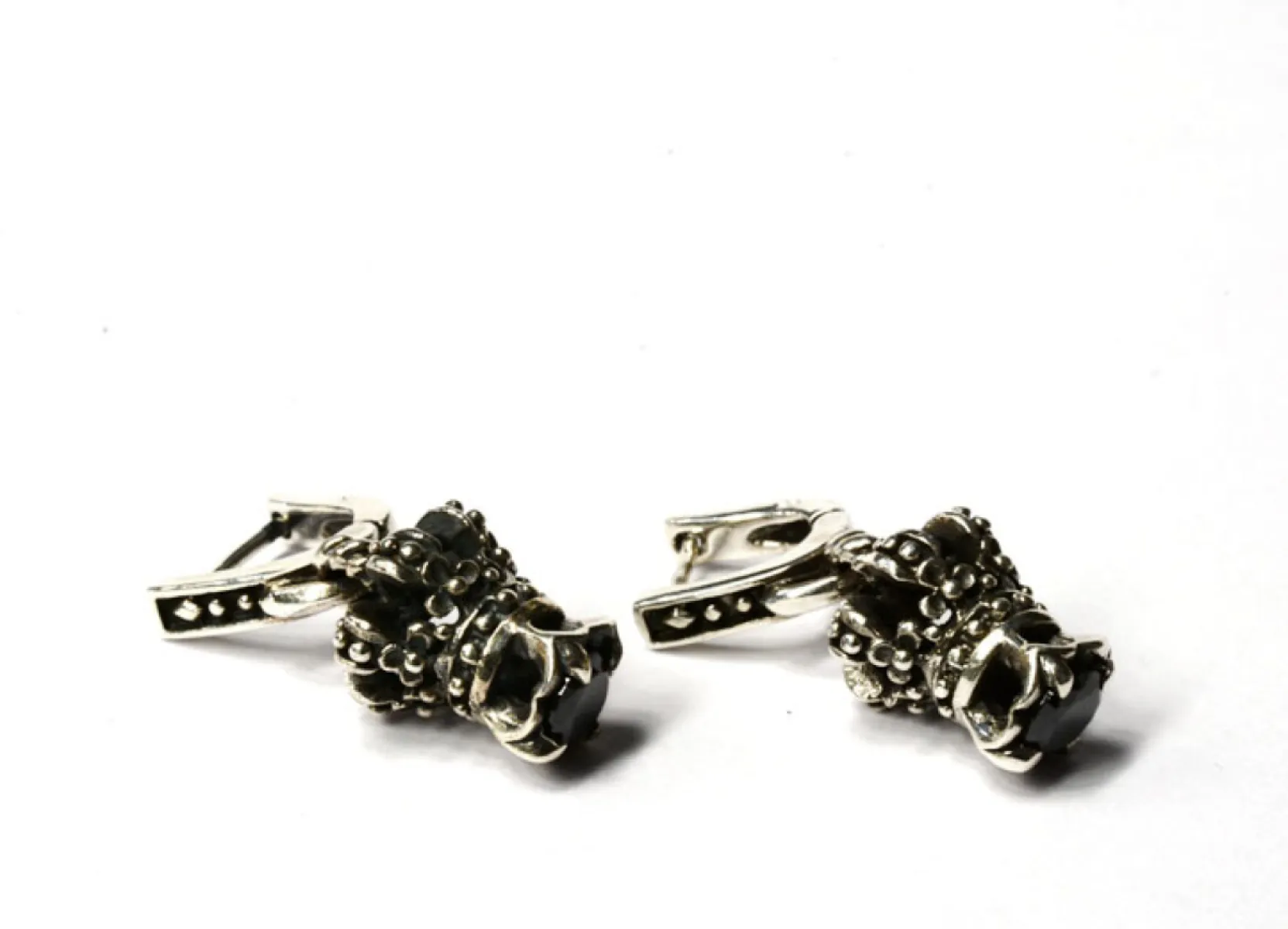Cercei lungi coronita black Argint