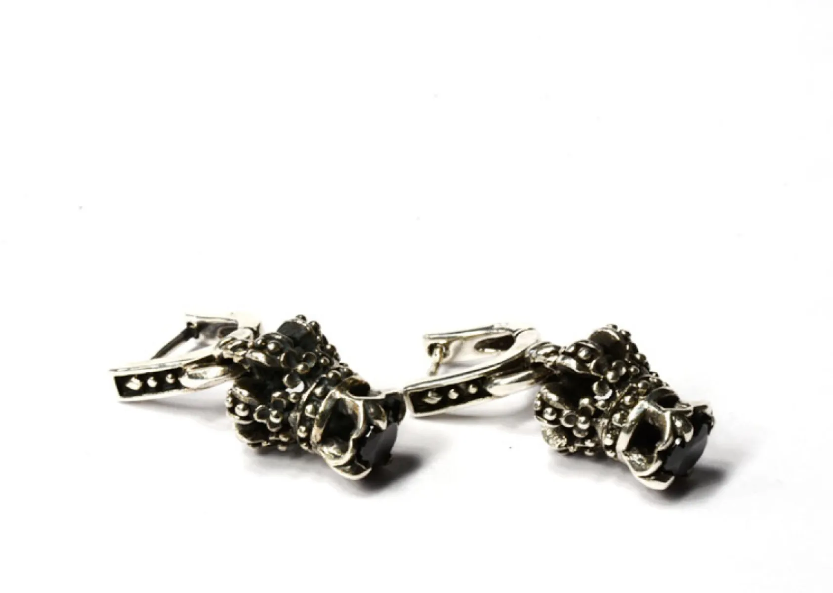 Cercei lungi coronita black Argint