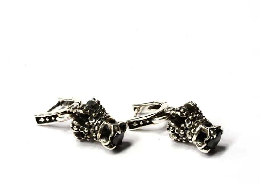 Cercei lungi coronita black Argint