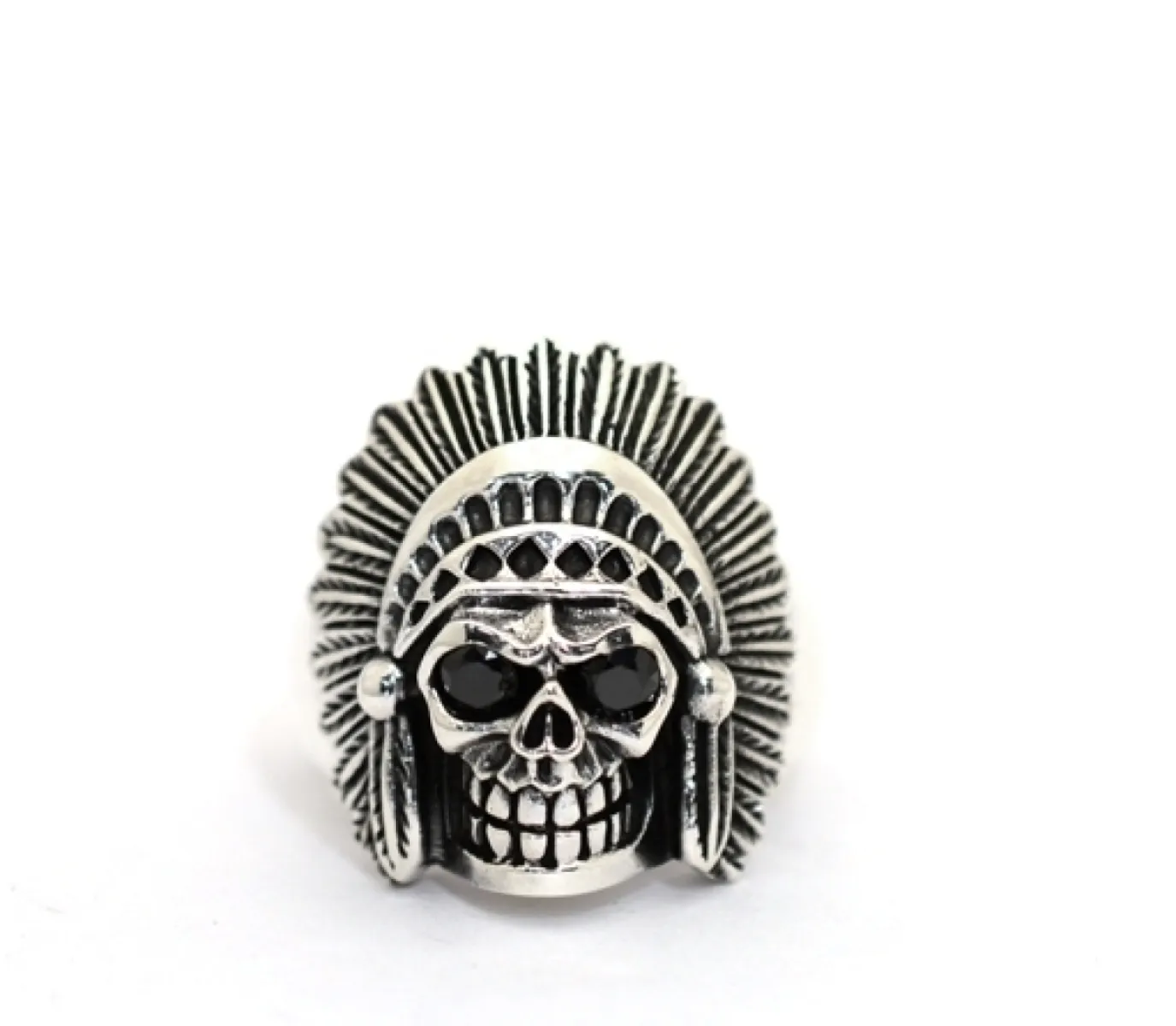 Inel cap de mort indian black Argint