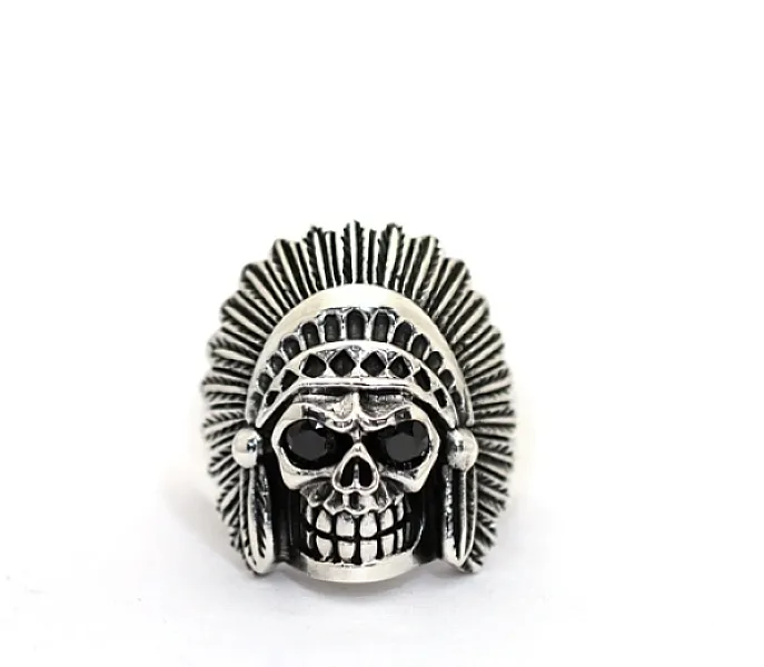 Inel cap de mort indian black Argint
