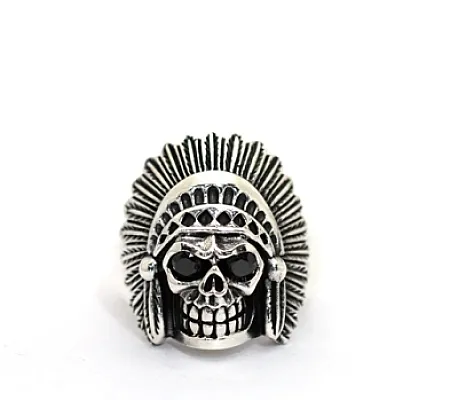 Inel cap de mort indian black Argint - 1