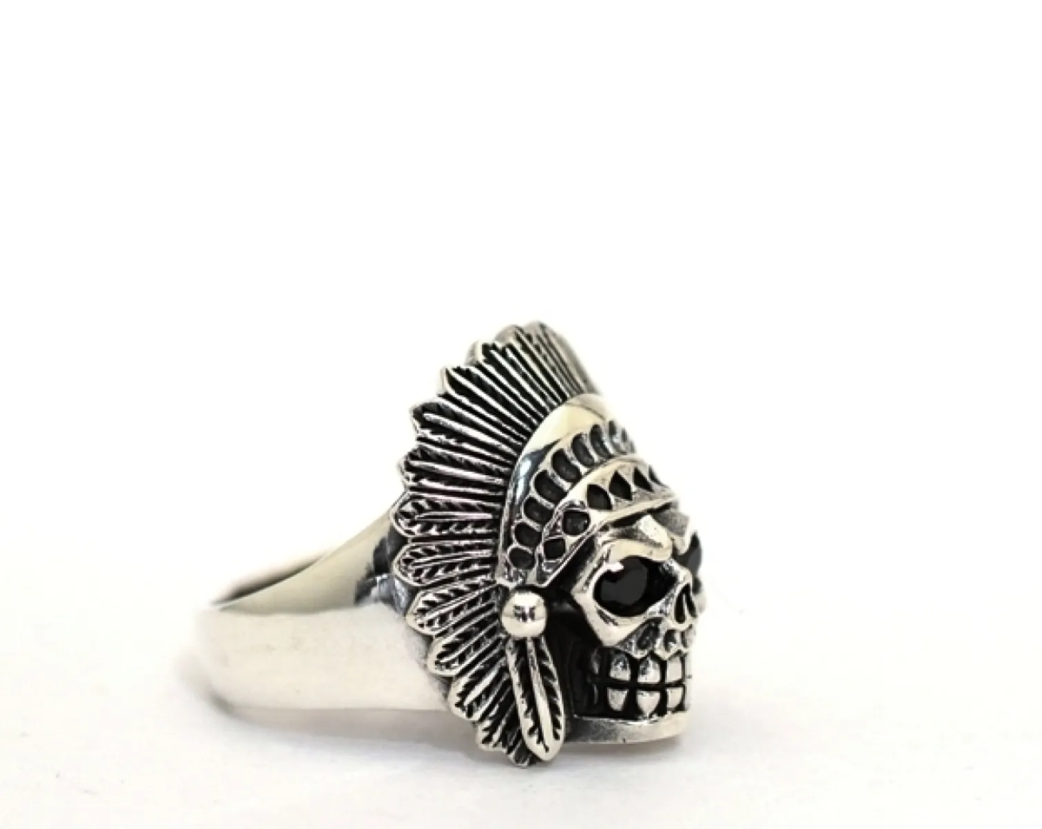 Inel cap de mort indian black Argint