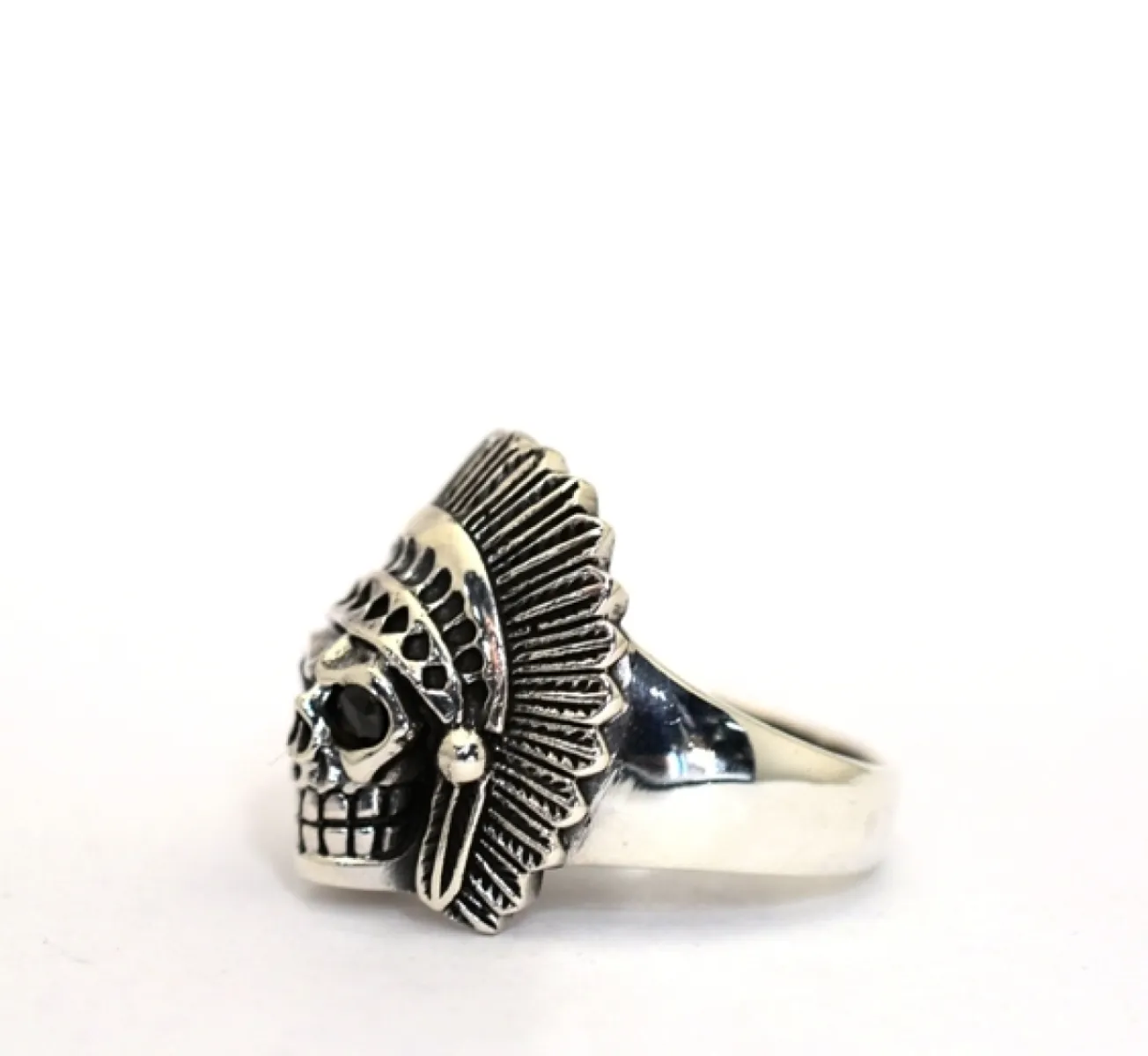 Inel cap de mort indian black Argint