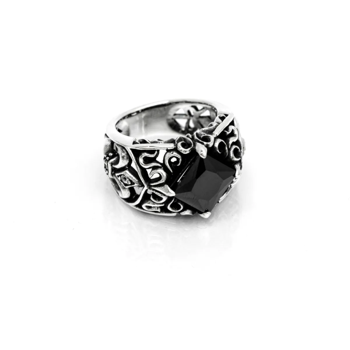 Inel broderie fleur de lys black Argint