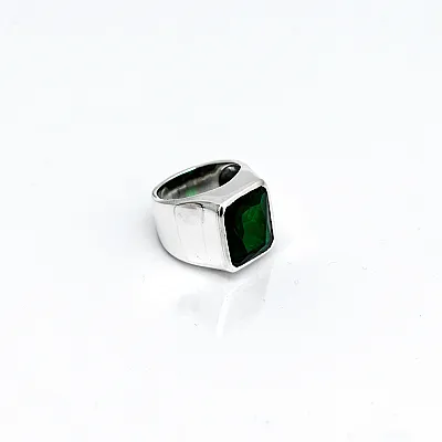 Inel simplu dreptunghiular zirconiu verde Argint - 2