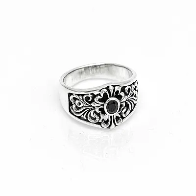 Inel lat broderie cruce onix Argint - 2