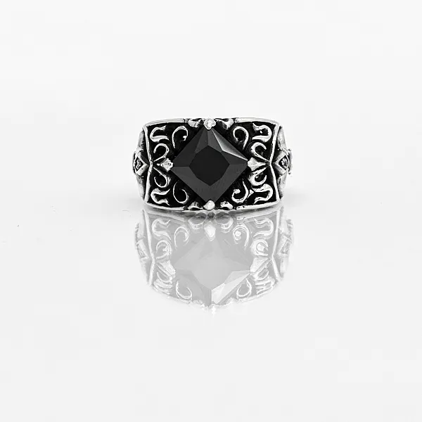 Inel broderie fleur de lys black Argint