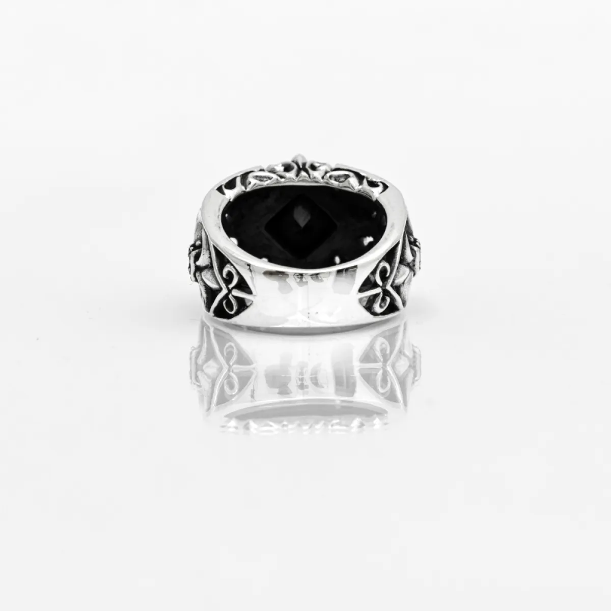 Inel broderie fleur de lys black Argint