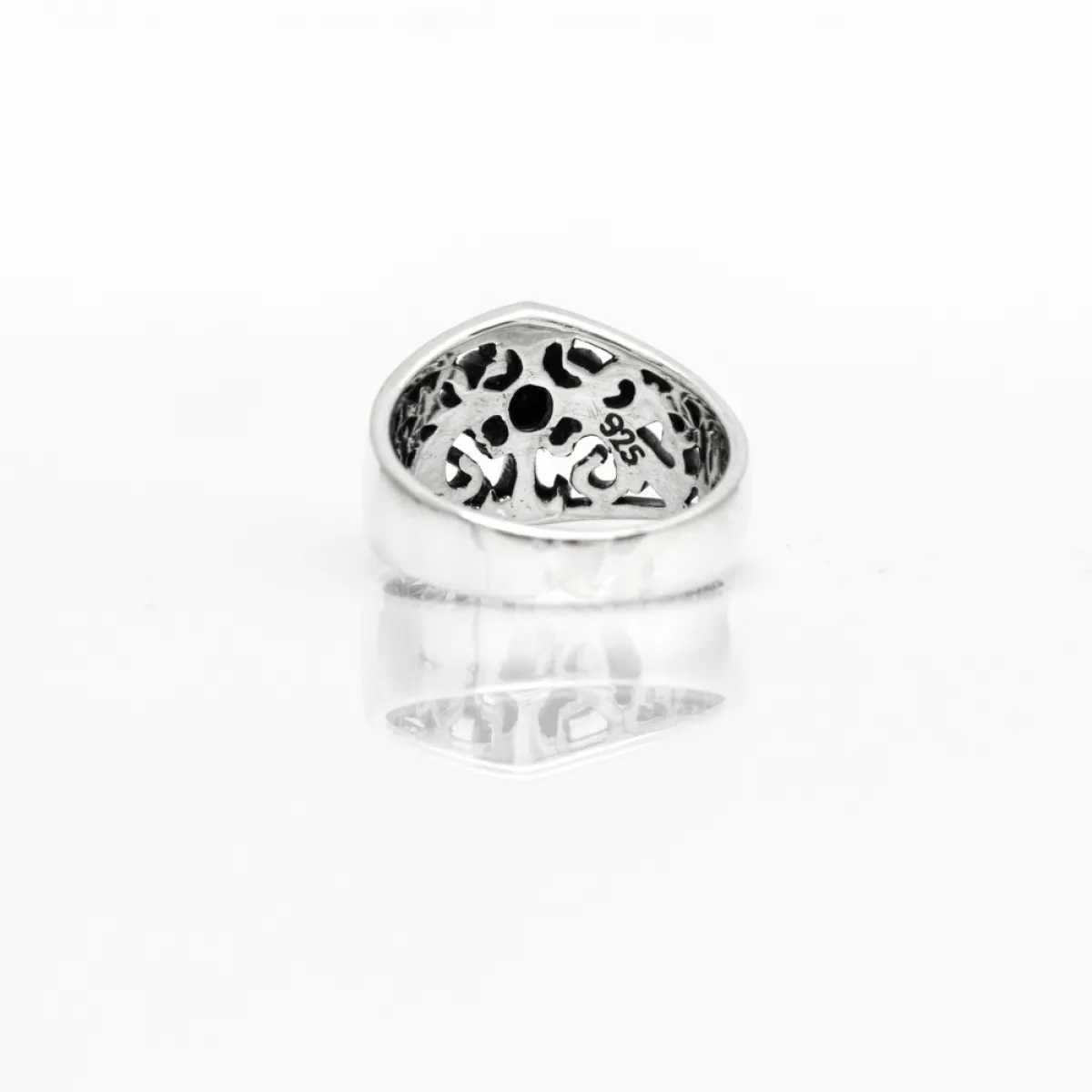Inel lat broderie cruce onix Argint