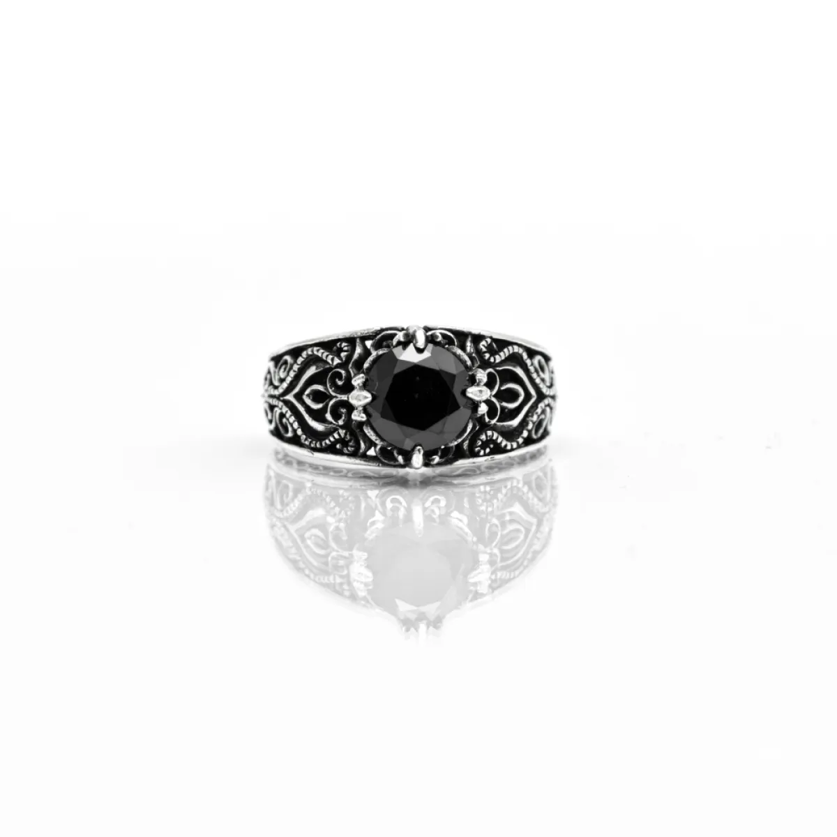 Inel broderie fina zirconiu negru Argint