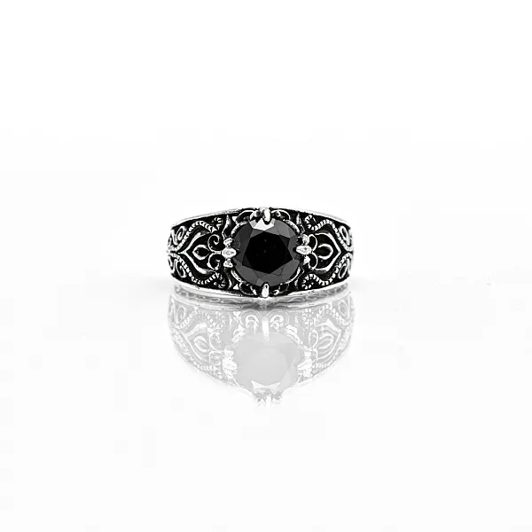 Inel broderie fina zirconiu negru Argint