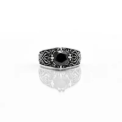 Inel broderie fina zirconiu negru Argint - 1