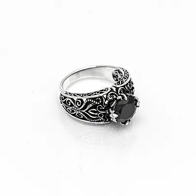 Inel broderie fina zirconiu negru Argint - 2
