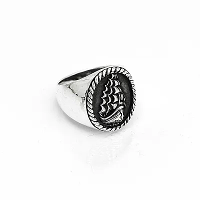 Inel oval corabie cu vele Argint - 2