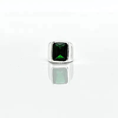 Inel simplu dreptunghiular zirconiu verde Argint - 1
