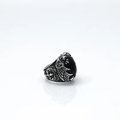 Inel gotic oval vultur onix Argint - 2