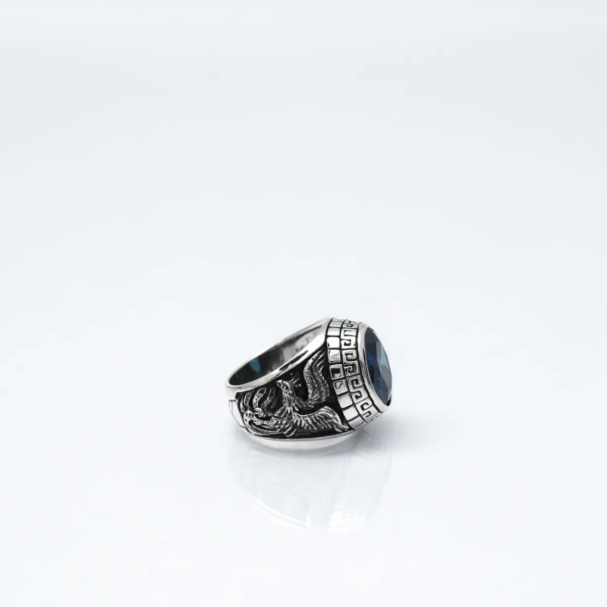 Inel gotic dragon vultur bleu Argint