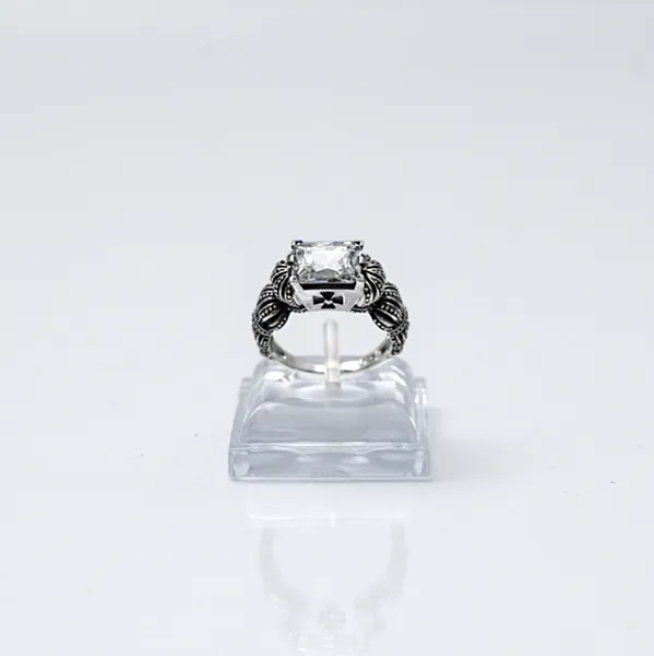 Inel coroane zirconiu transparent cruce Argint