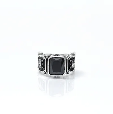 Inel gotic cavaler zirconiu negru Argint - 1