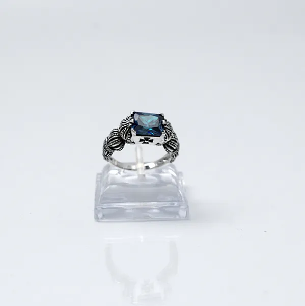 Inel coroane zirconiu bleu cruce Argint